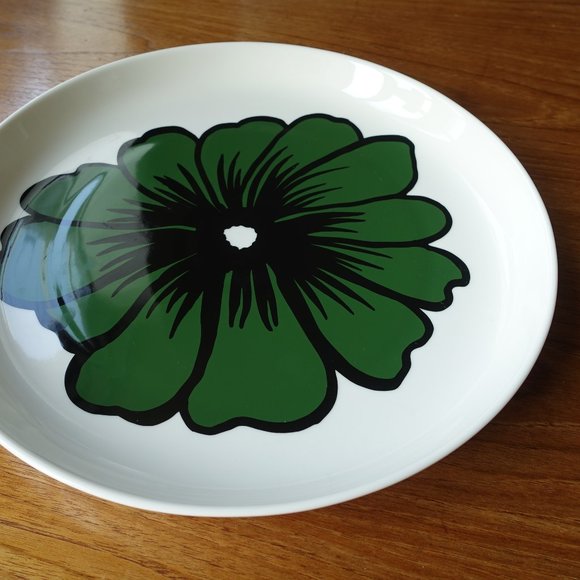 Eläköön Elämä serving green floral plate platter 32 cm retro vibe - Picture 13 of 13